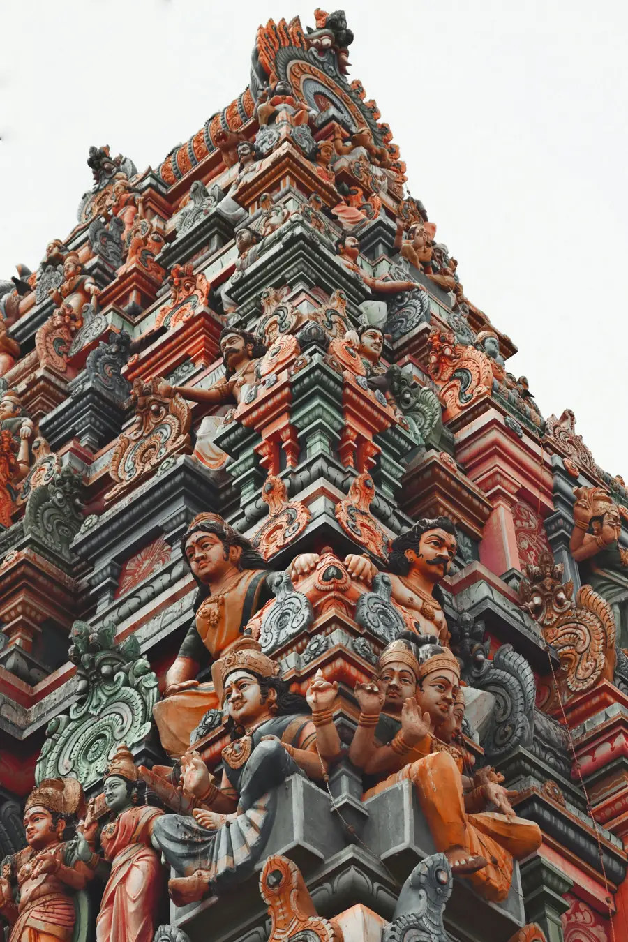 Painted sculptures on a South Indian temple gopuram